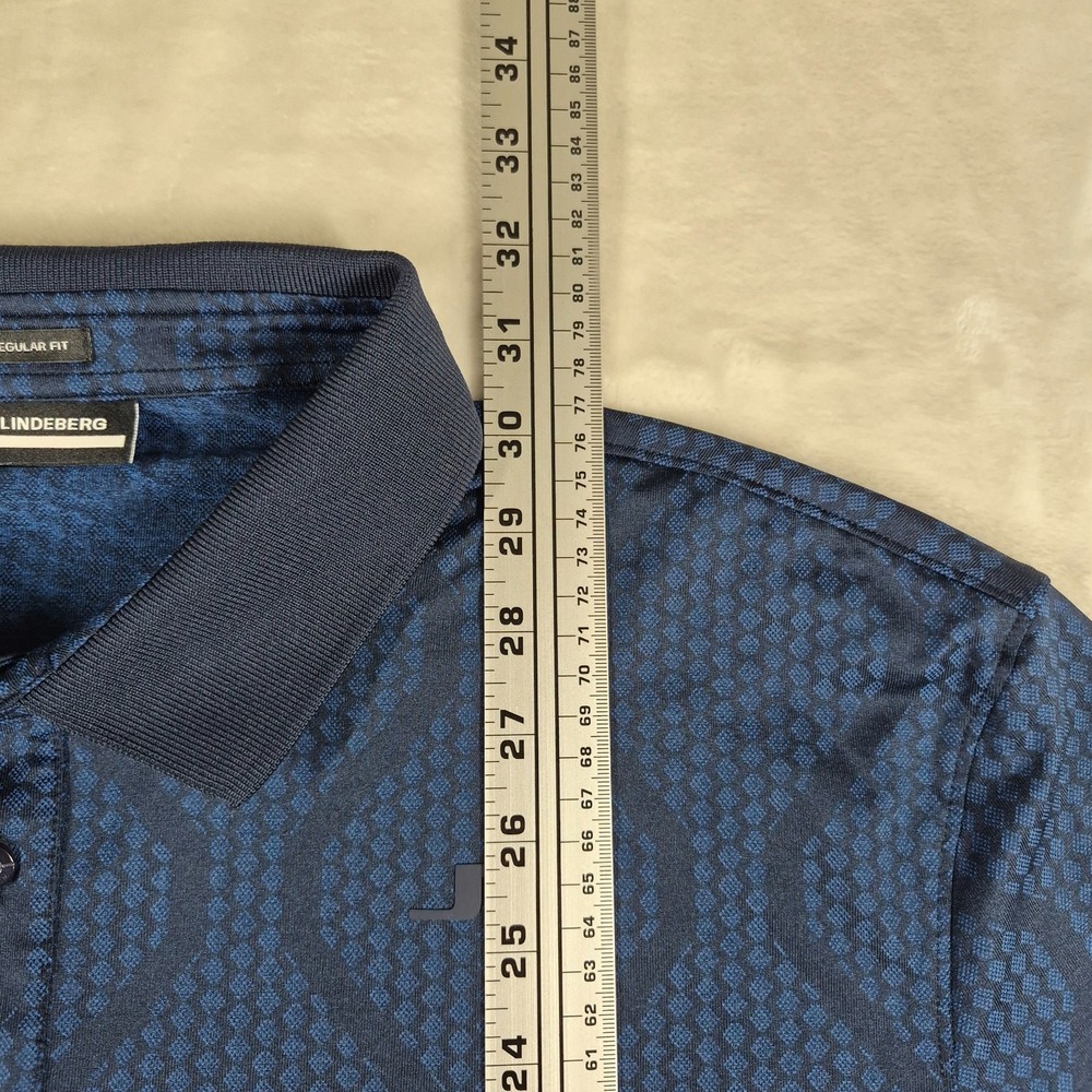 J. Lindeberg Polo Shirt Men's 2XL XXL Blue Golf Performance Geometric Regular - Picture 3 of 7